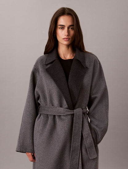 Calvin Klein Melange Wool Blend Wrap Coat