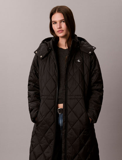 Calvin Klein Quilted Hooded Long Liner Coat