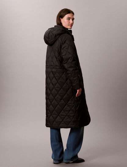 Calvin Klein Quilted Hooded Long Liner Coat