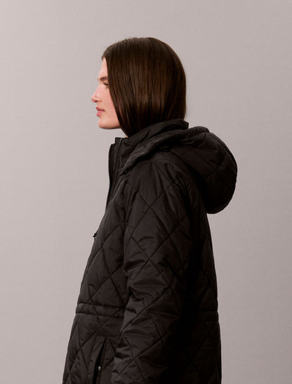 Calvin Klein Quilted Hooded Long Liner Coat