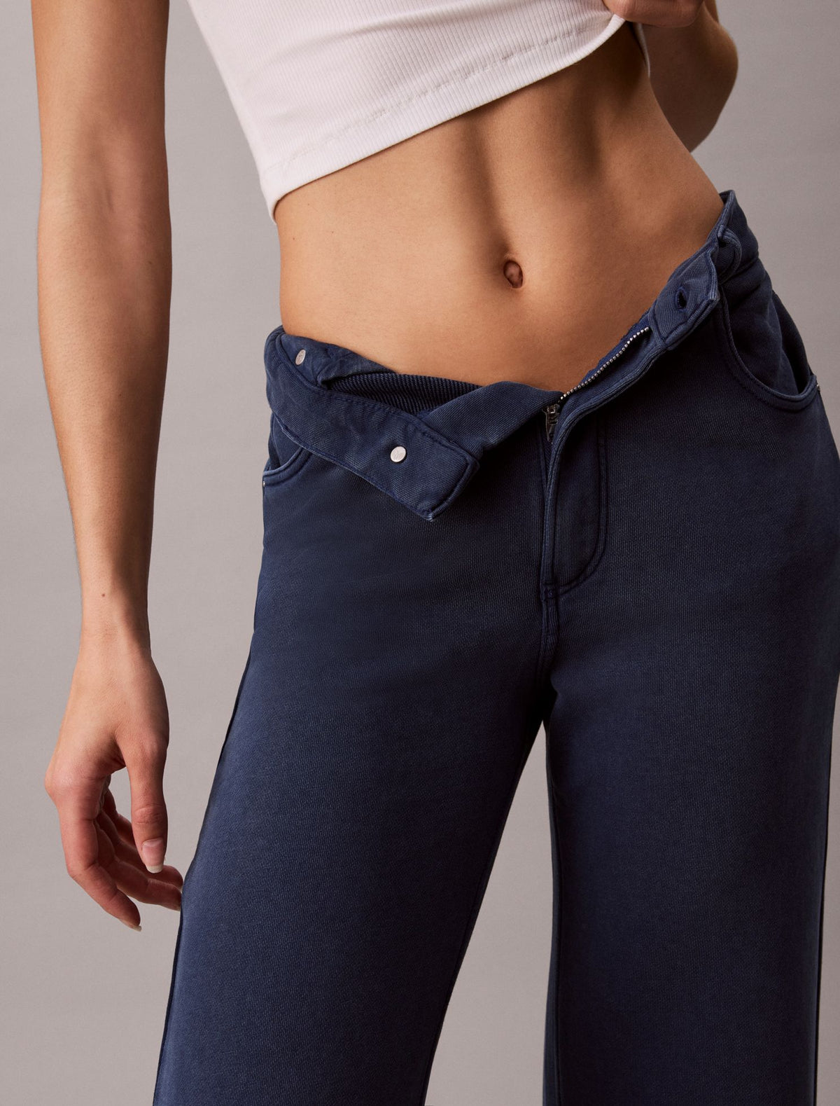Calvin Klein Denim Wash French Terry Wide Leg Pants