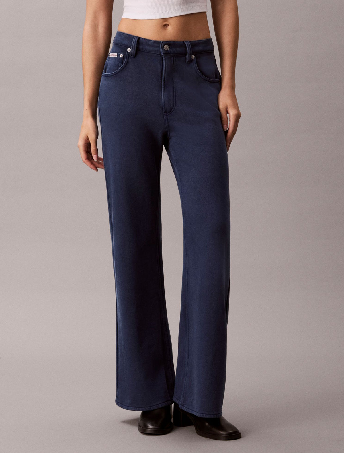 Calvin Klein Denim Wash French Terry Wide Leg Pants