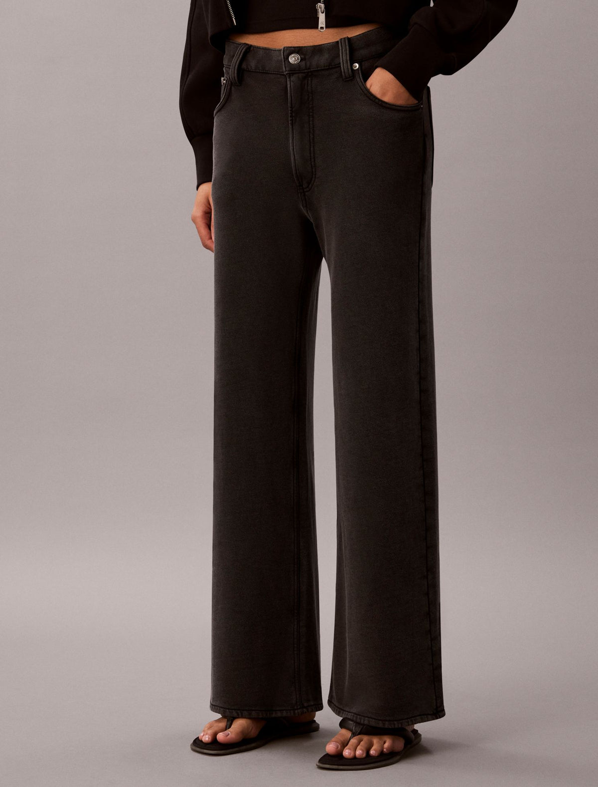 Calvin Klein Denim Wash French Terry Wide Leg Pants