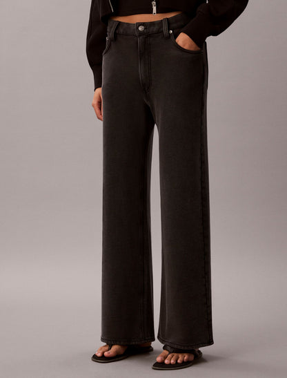 Calvin Klein Denim Wash French Terry Wide Leg Pants