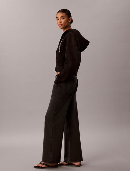 Calvin Klein Denim Wash French Terry Wide Leg Pants