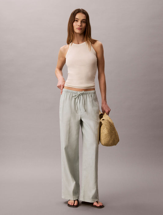 Calvin Klein Linen Blend Drawstring Wide Leg Pants