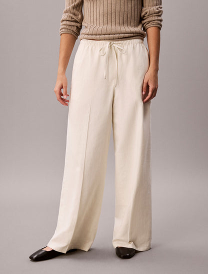 Calvin Klein Linen Blend Drawstring Wide Leg Pants