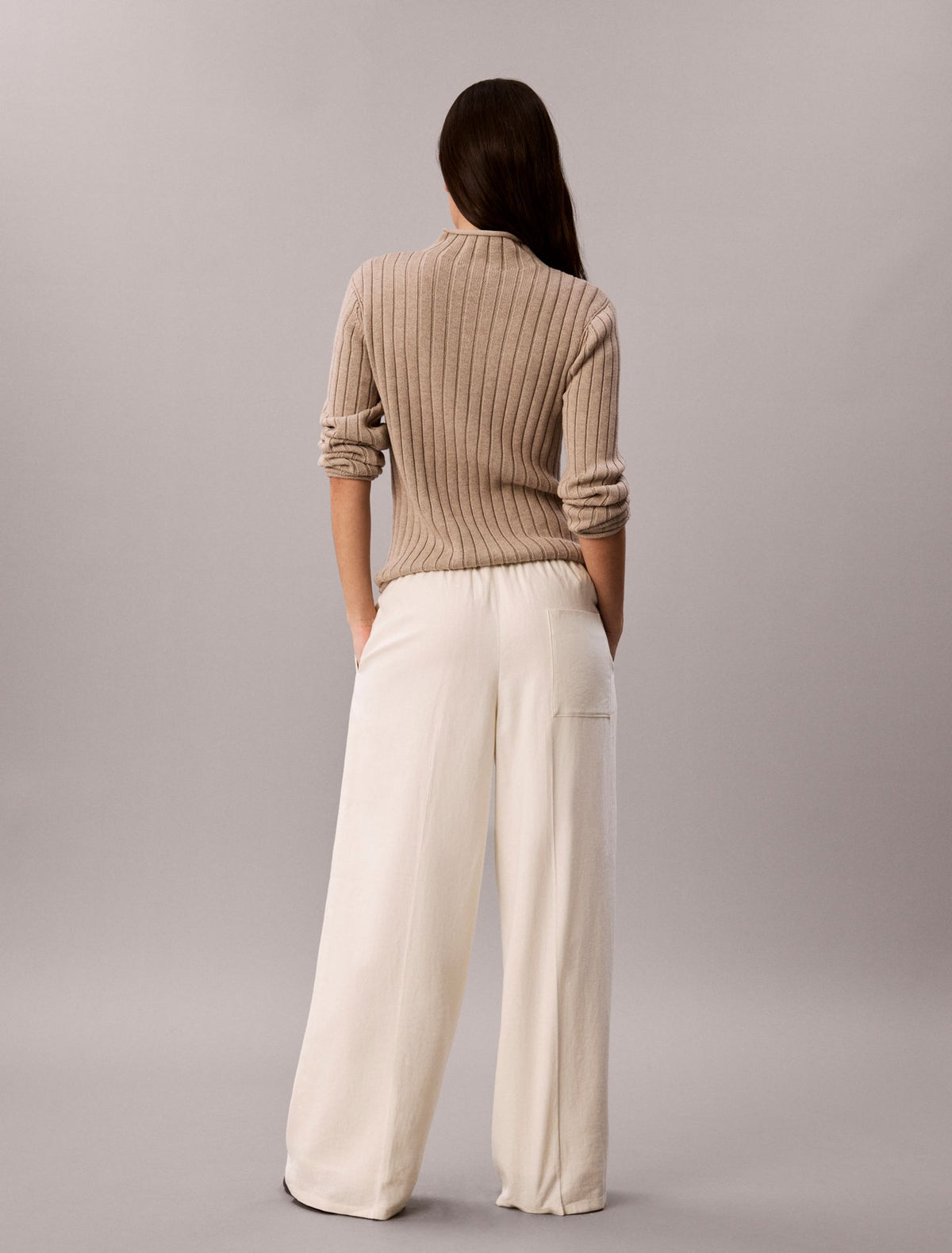 Calvin Klein Linen Blend Drawstring Wide Leg Pants