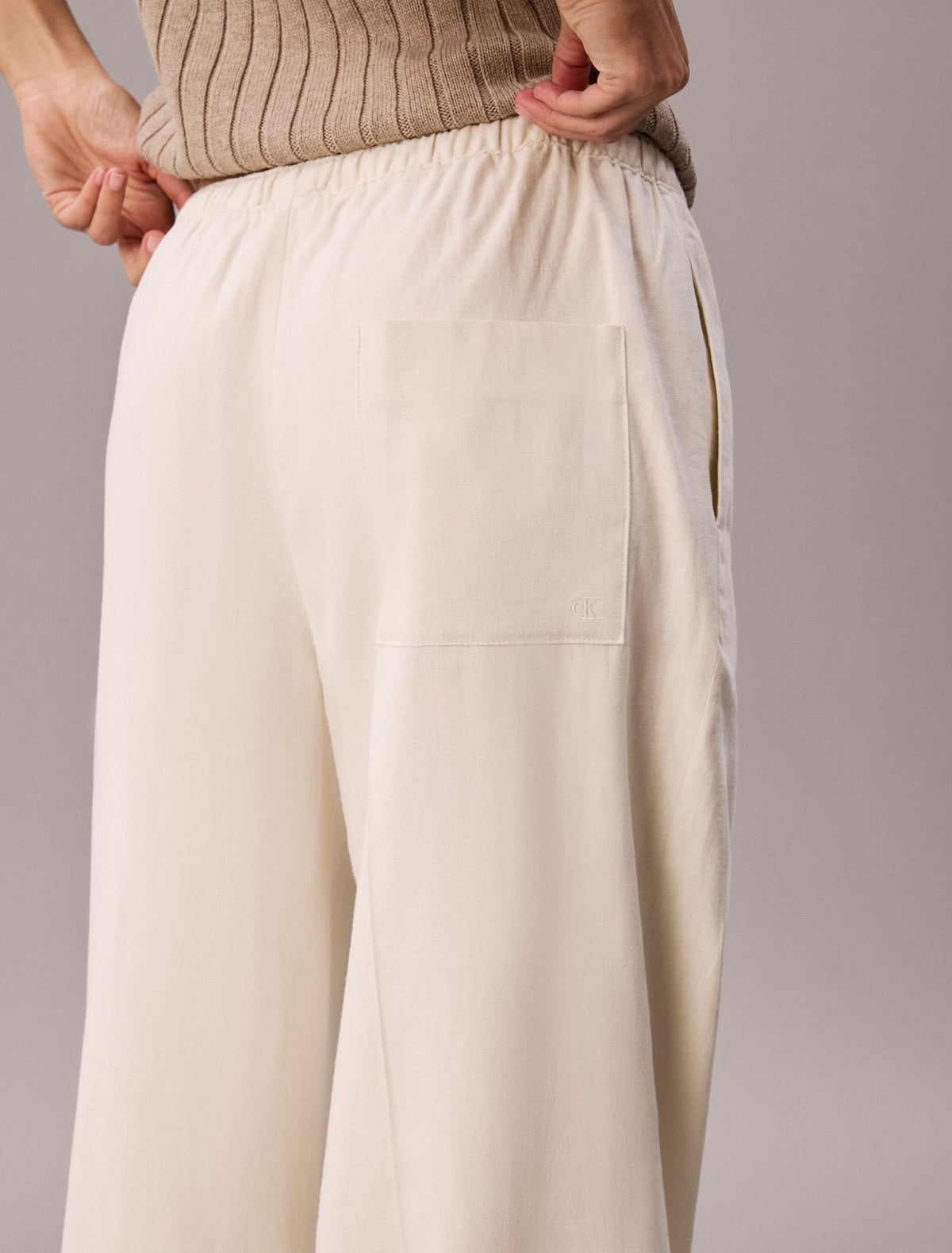 Calvin Klein Linen Blend Drawstring Wide Leg Pants