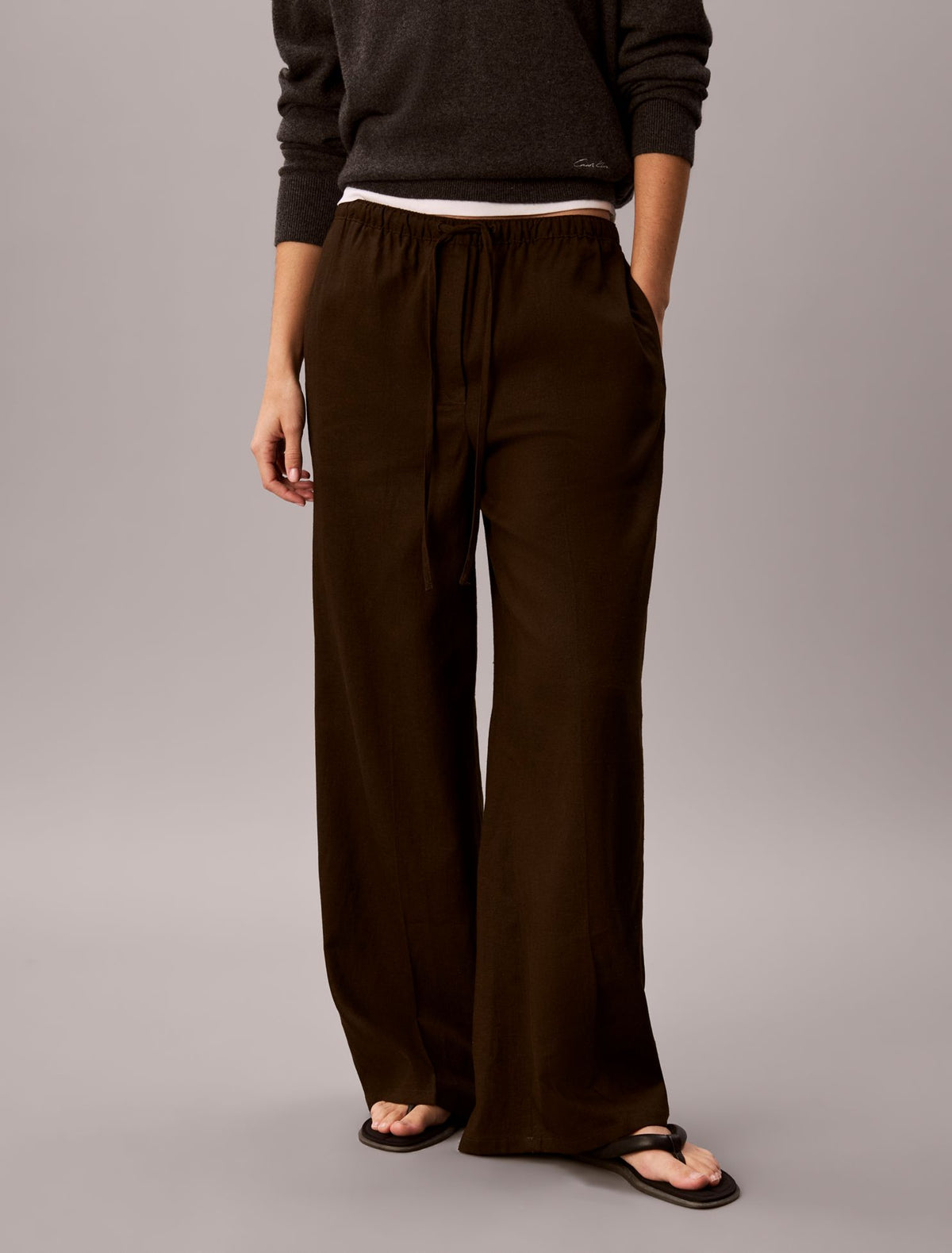 Calvin Klein Linen Blend Drawstring Wide Leg Pants