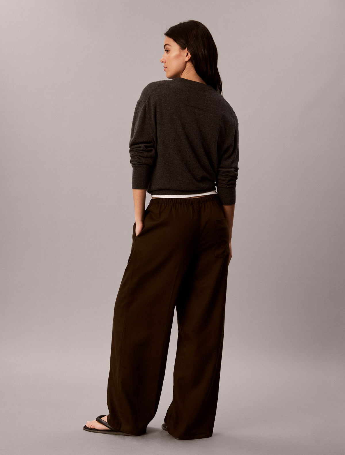 Calvin Klein Linen Blend Drawstring Wide Leg Pants