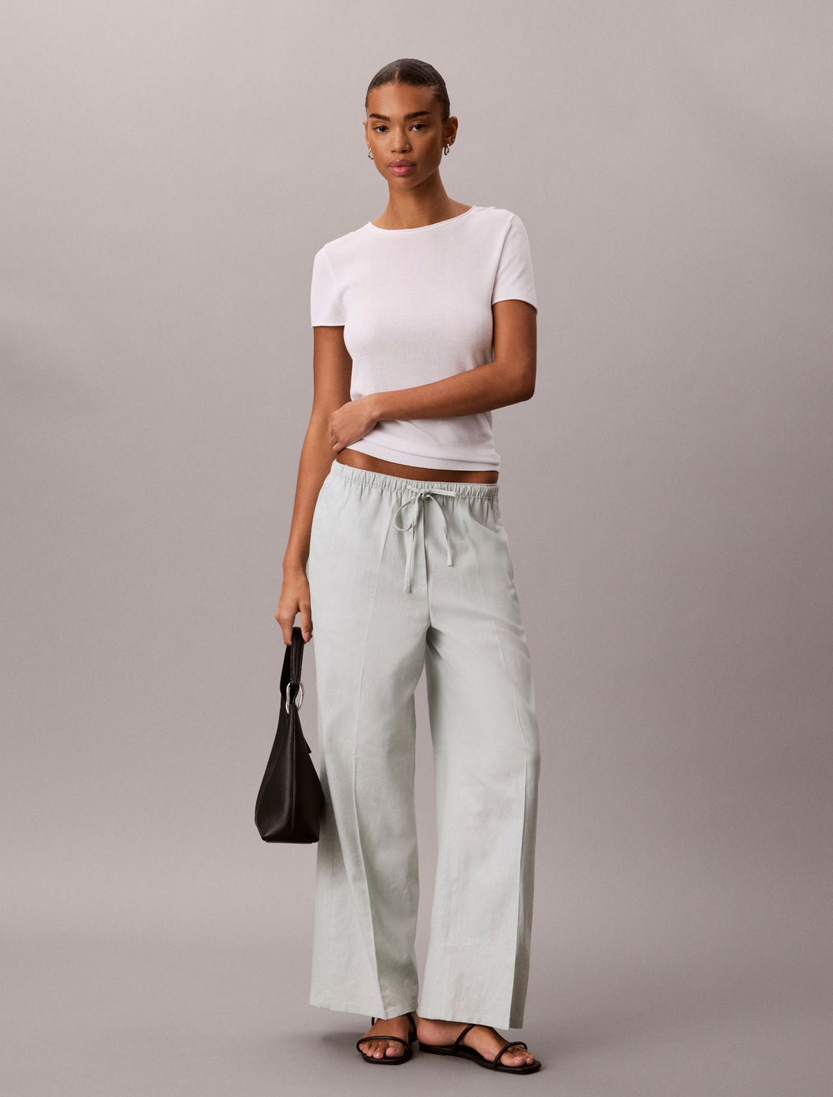 Calvin Klein Linen Blend Drawstring Wide Leg Pants