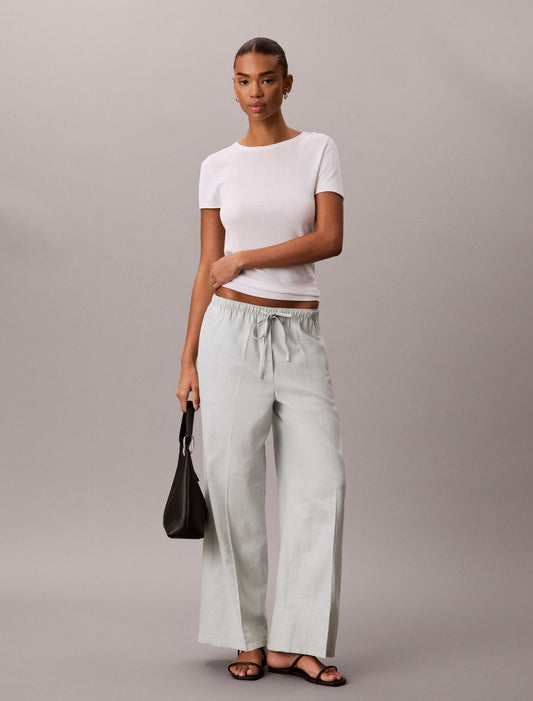 Calvin Klein Linen Blend Drawstring Wide Leg Pants