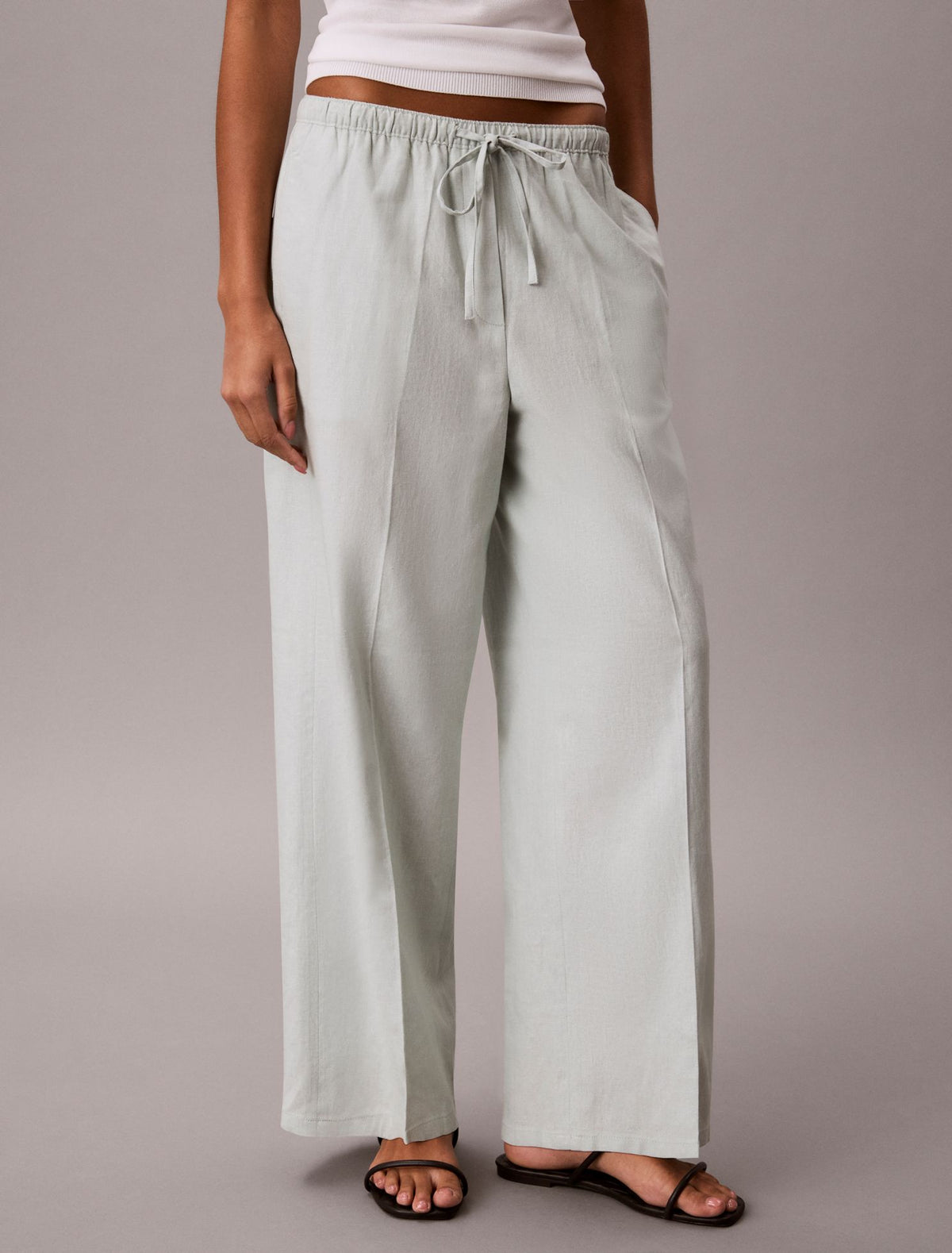 Calvin Klein Linen Blend Drawstring Wide Leg Pants