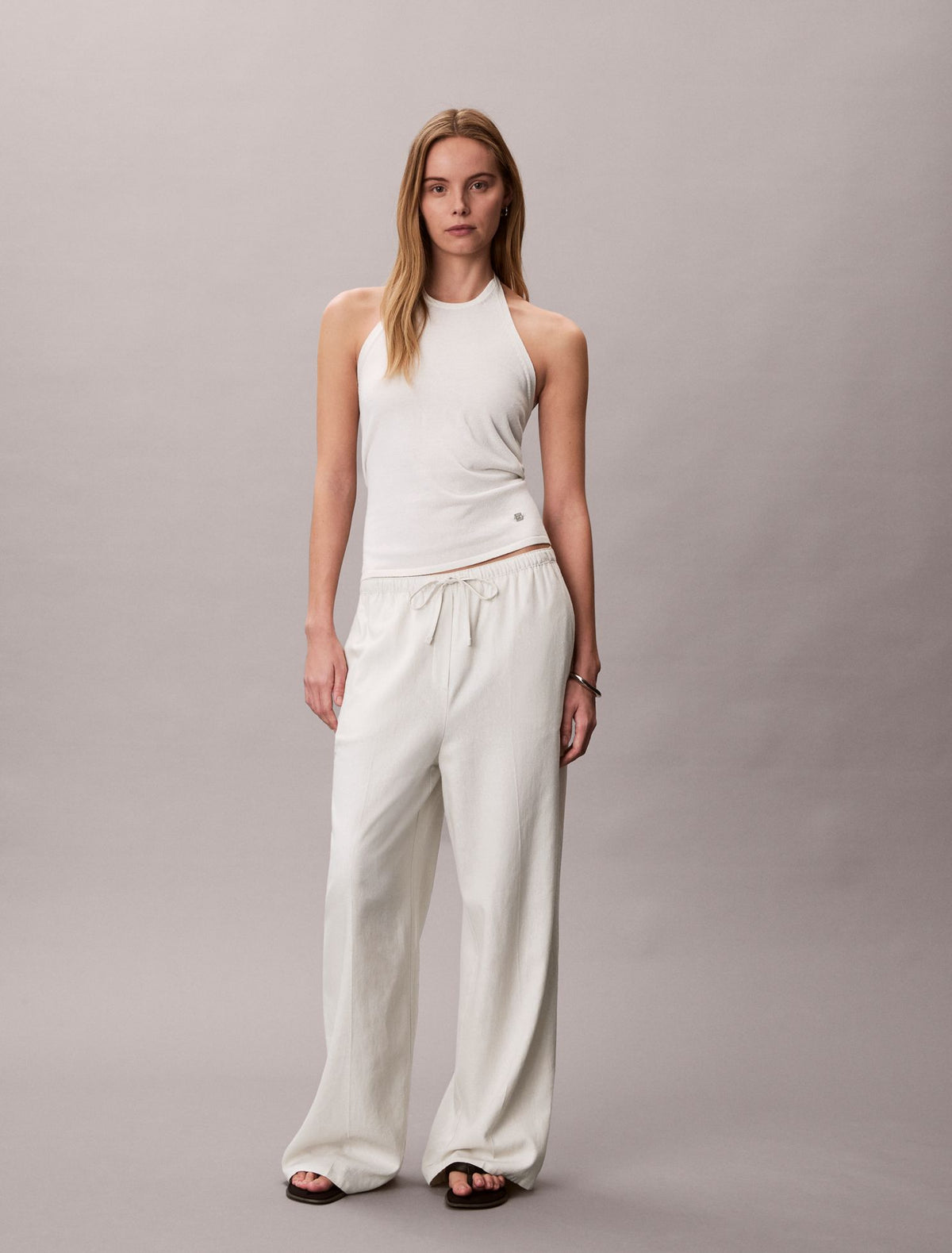 Calvin Klein Linen Blend Drawstring Wide Leg Pants