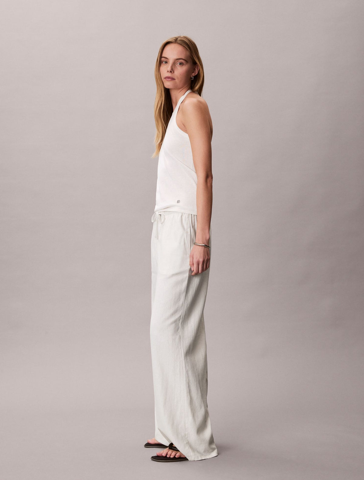 Calvin Klein Linen Blend Drawstring Wide Leg Pants