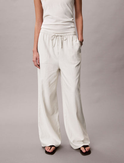 Calvin Klein Linen Blend Drawstring Wide Leg Pants