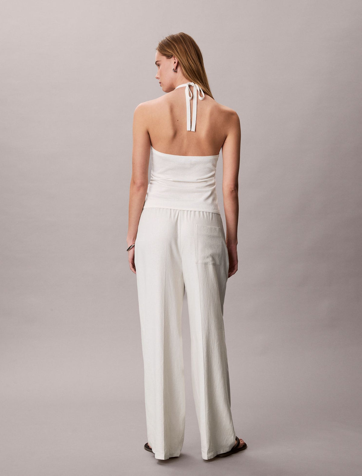 Calvin Klein Linen Blend Drawstring Wide Leg Pants