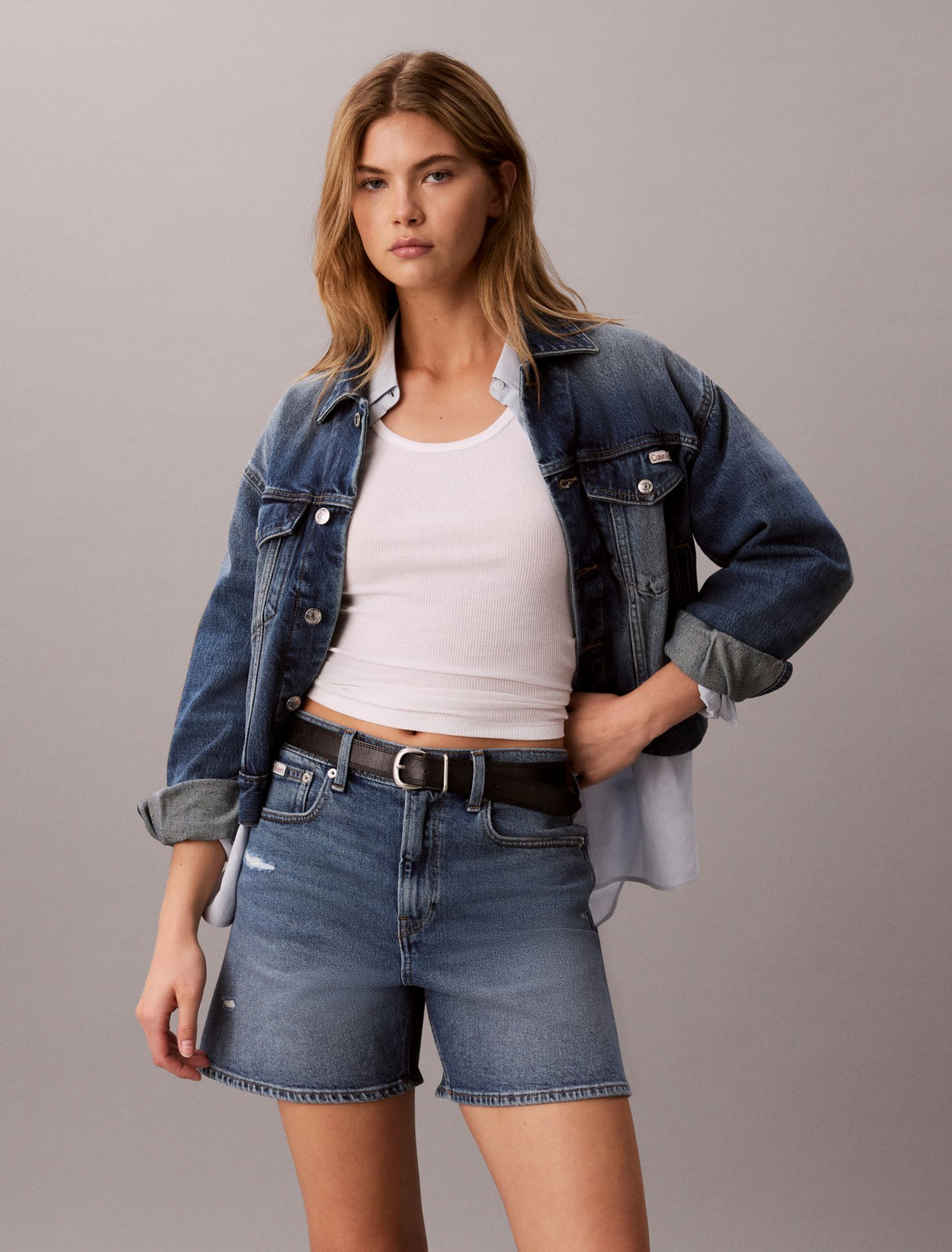 Calvin Klein High Rise A-Line Denim Shorts