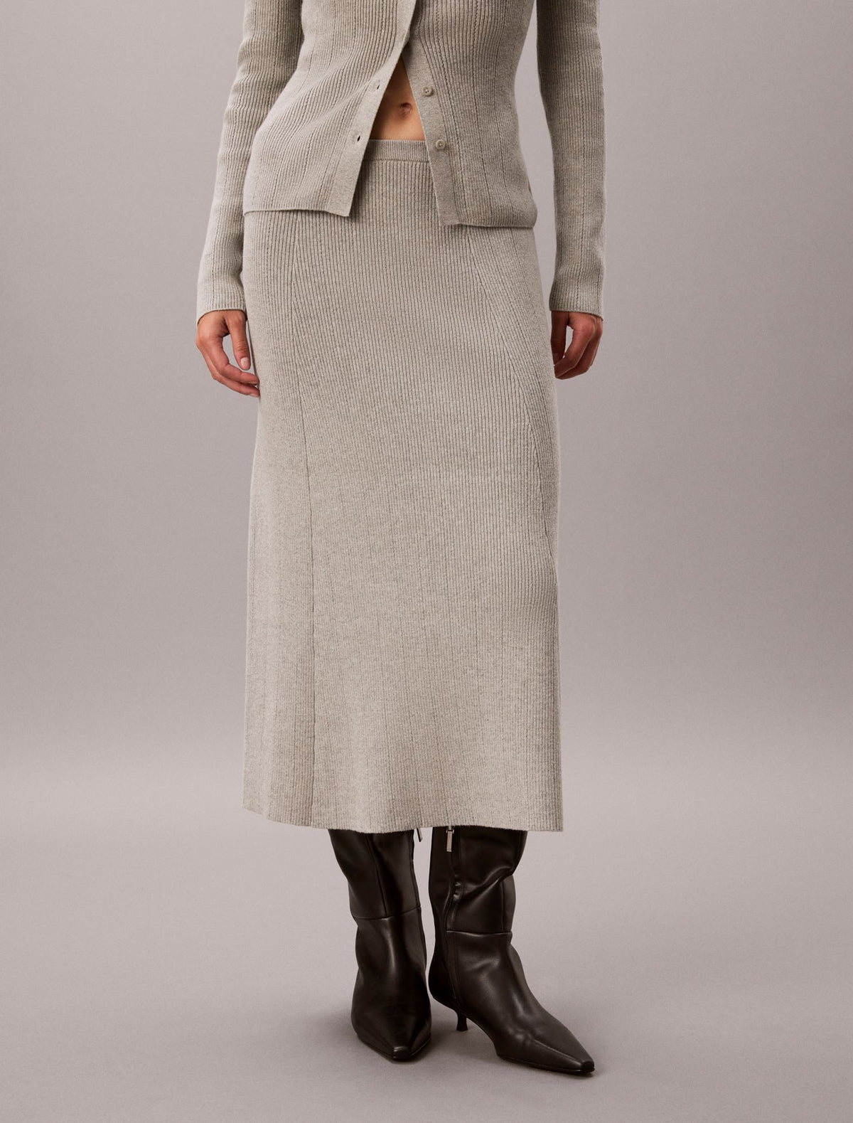Calvin Klein Smooth Cotton Rib Midi Skirt