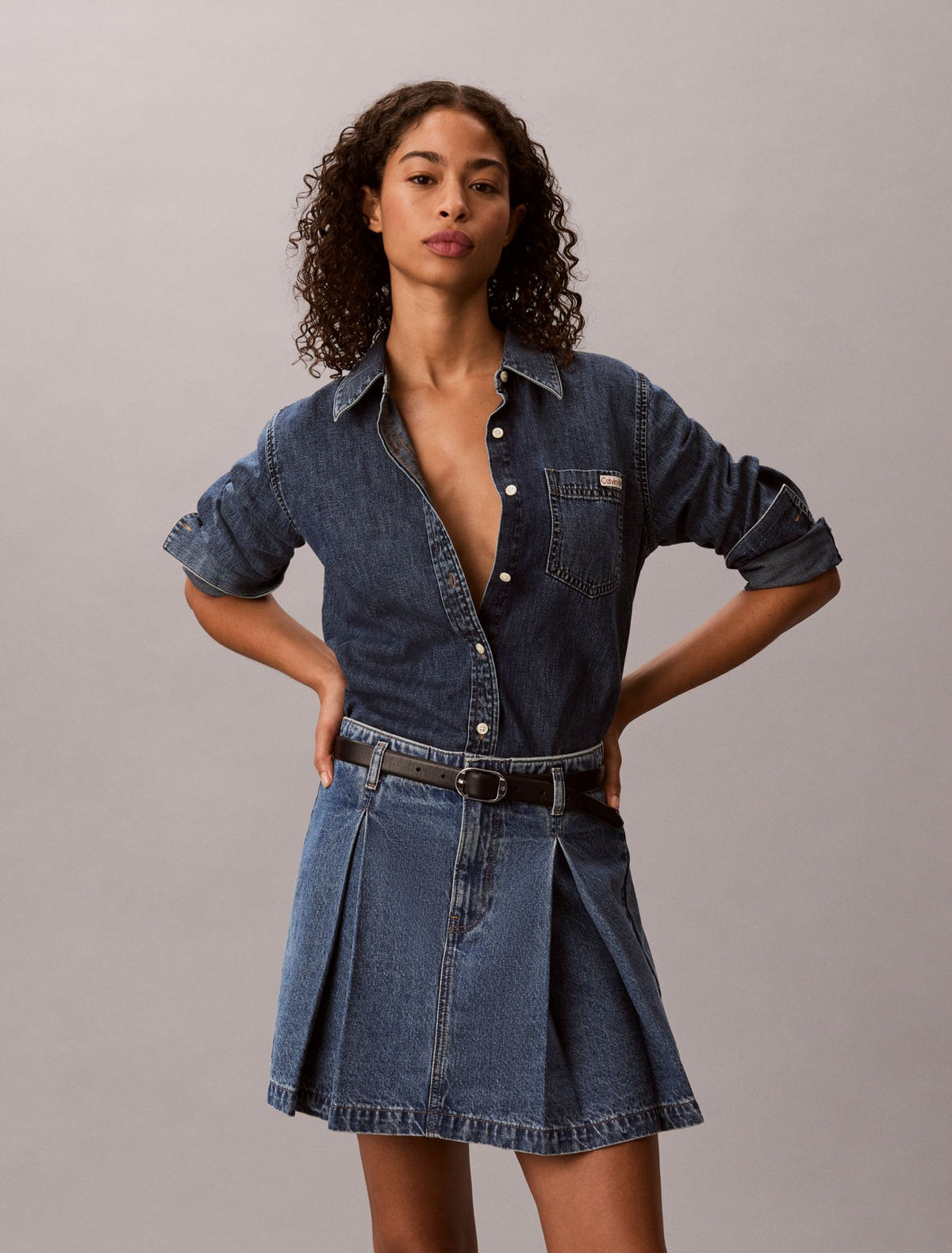 Calvin Klein Pleated Denim Mini Skirt