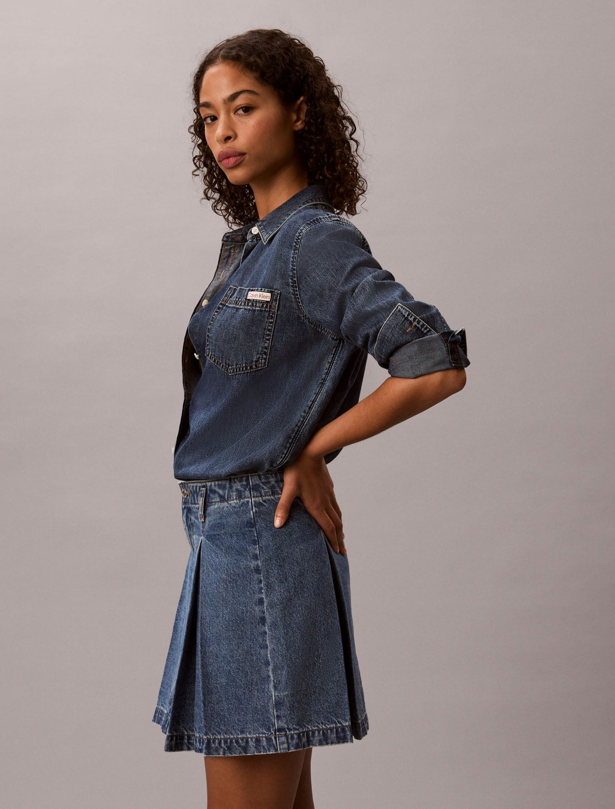 Calvin Klein Pleated Denim Mini Skirt