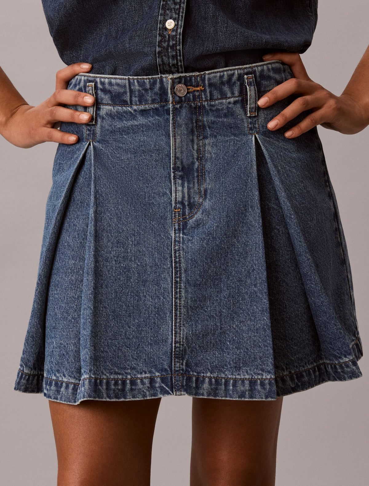 Calvin Klein Pleated Denim Mini Skirt