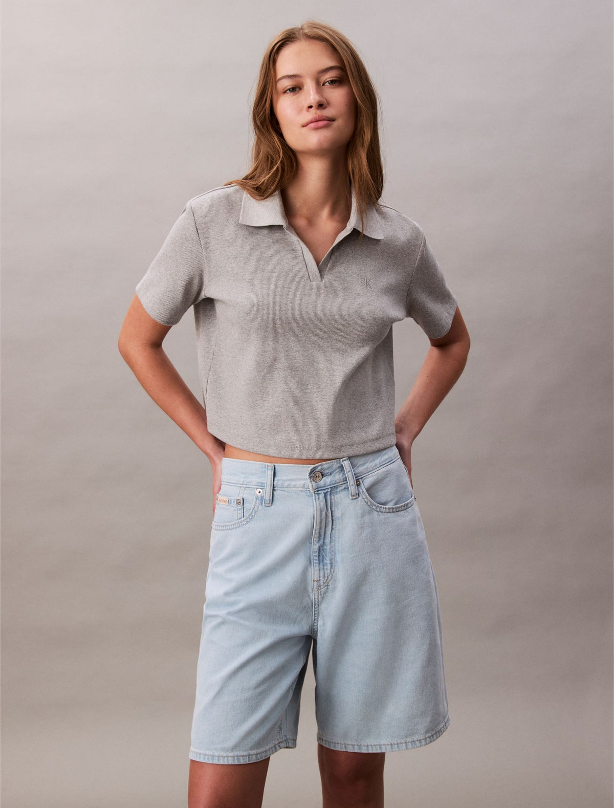 Calvin Klein Linen Blend Relaxed Denim Bermuda Shorts