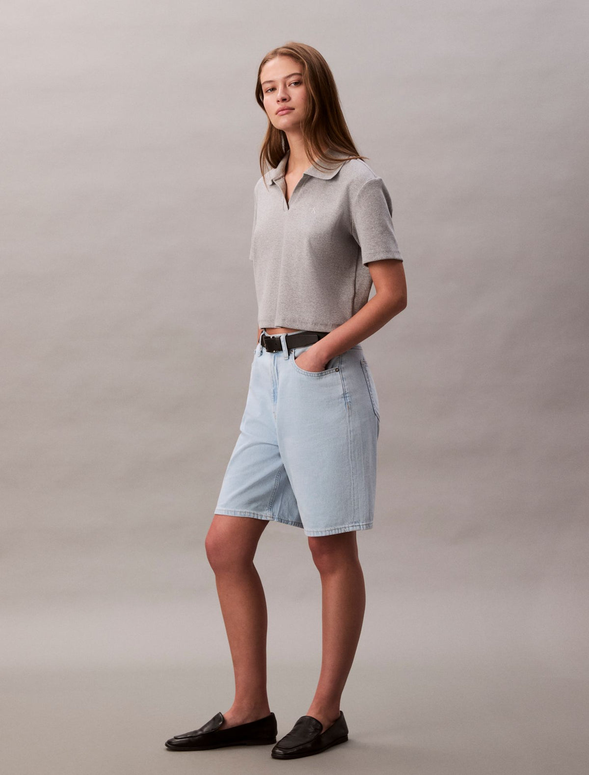 Calvin Klein Linen Blend Relaxed Denim Bermuda Shorts