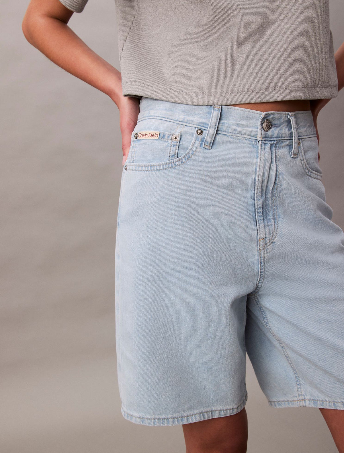 Calvin Klein Linen Blend Relaxed Denim Bermuda Shorts