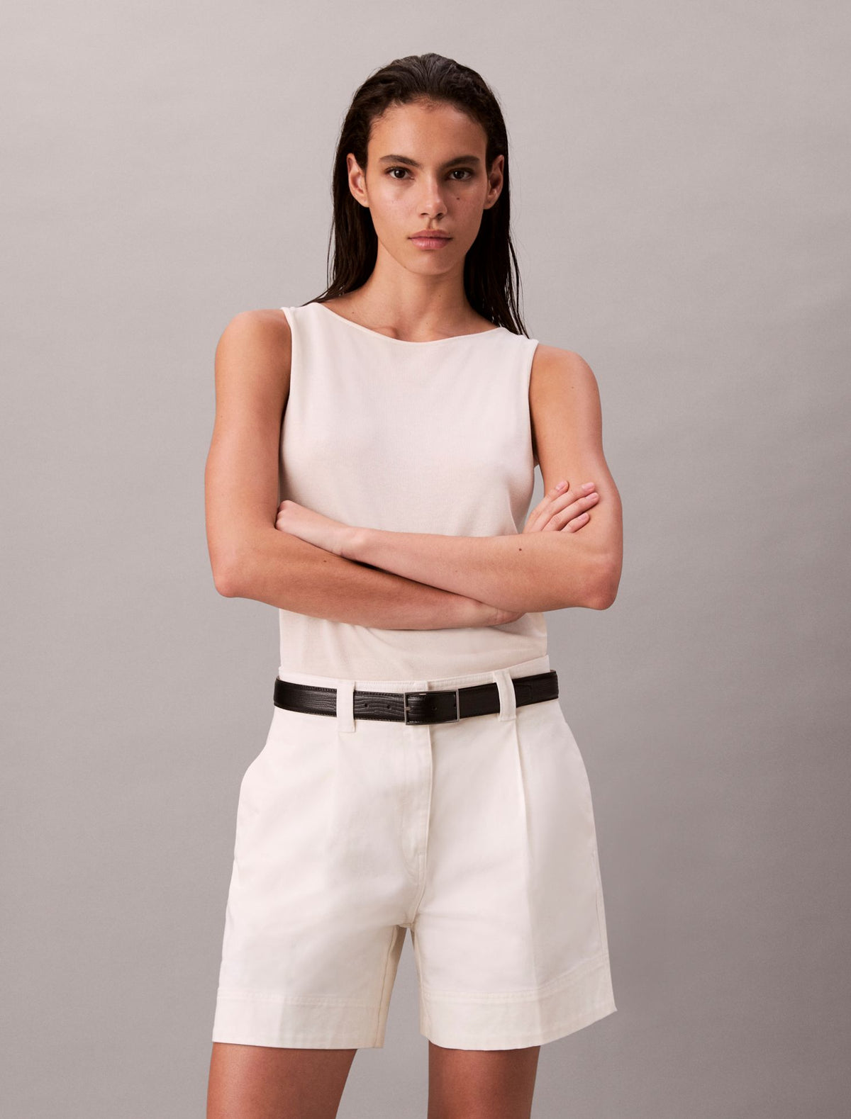 Calvin Klein Cotton Stretch Twill Pleated Bermuda Shorts