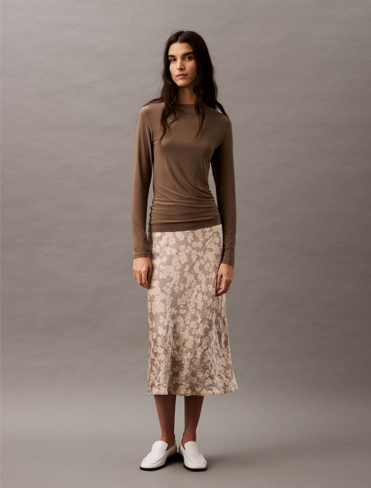 Calvin Klein Crushed Satin Print Midi Skirt