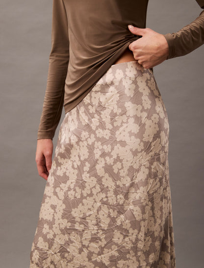Calvin Klein Crushed Satin Print Midi Skirt