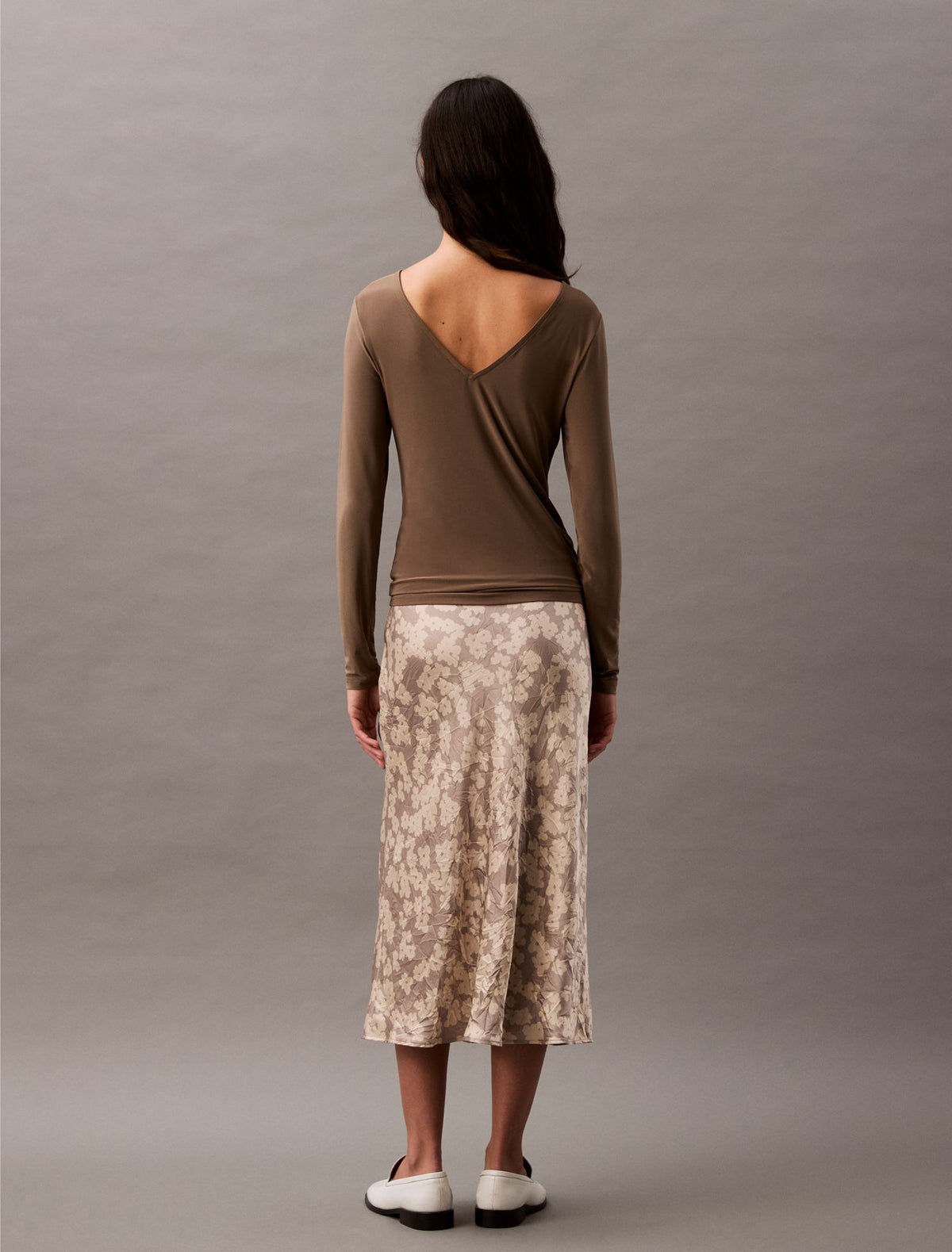 Calvin Klein Crushed Satin Print Midi Skirt