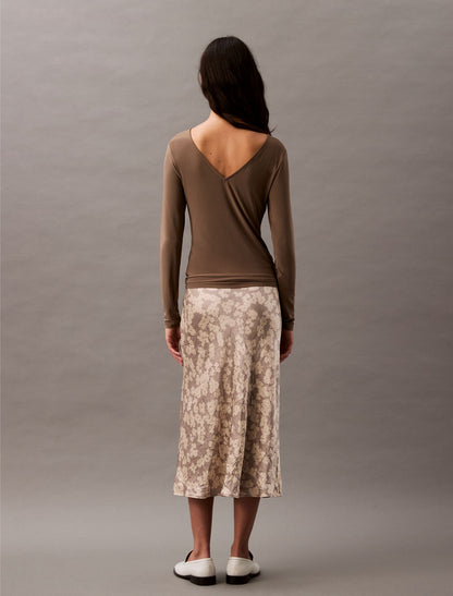 Calvin Klein Crushed Satin Print Midi Skirt