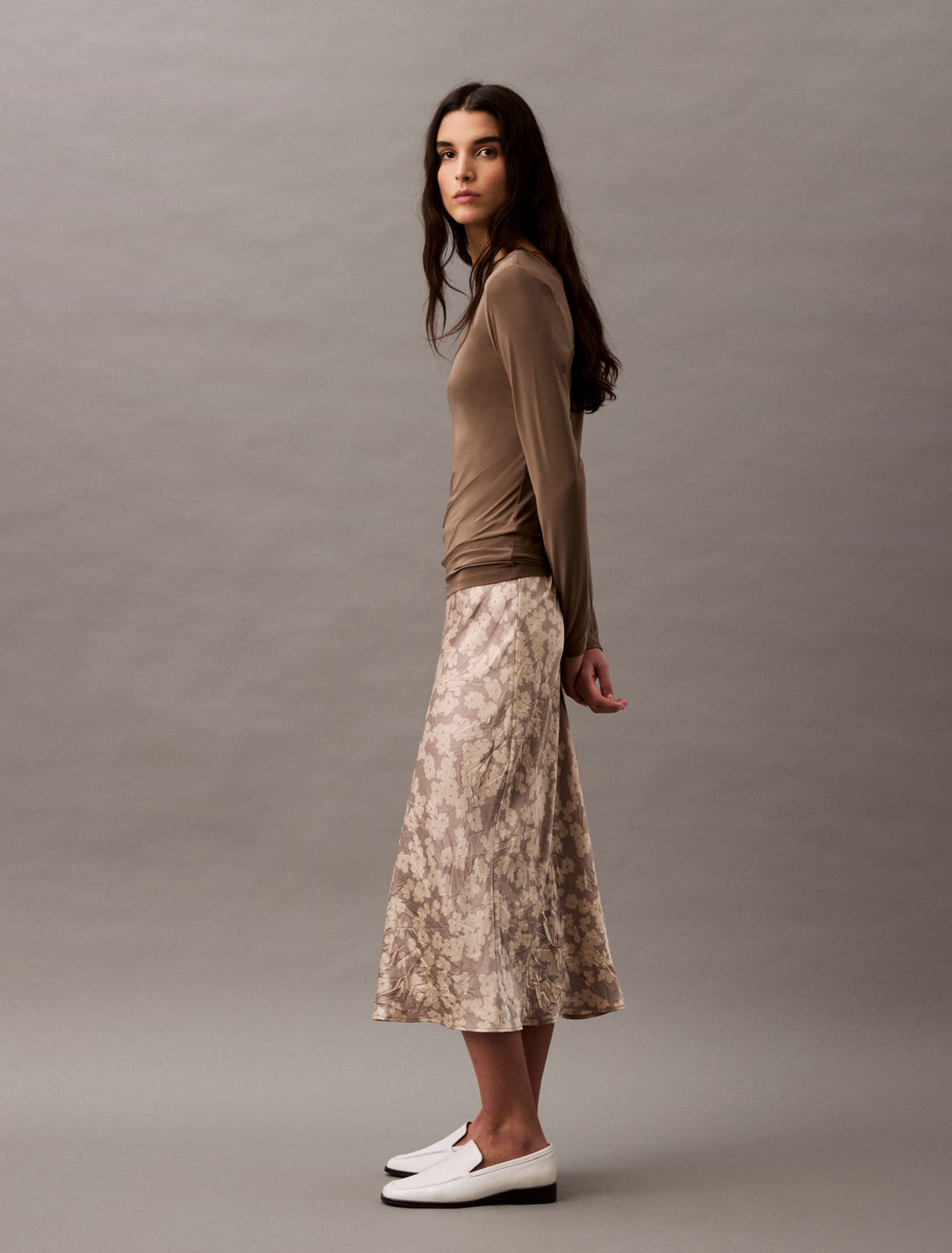 Calvin Klein Crushed Satin Print Midi Skirt