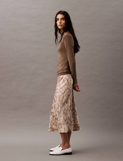 Calvin Klein Crushed Satin Print Midi Skirt