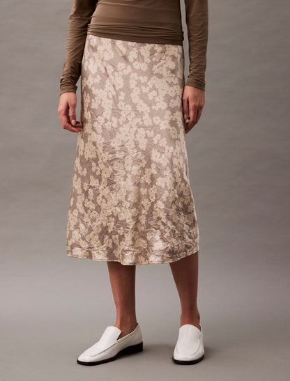 Calvin Klein Crushed Satin Print Midi Skirt