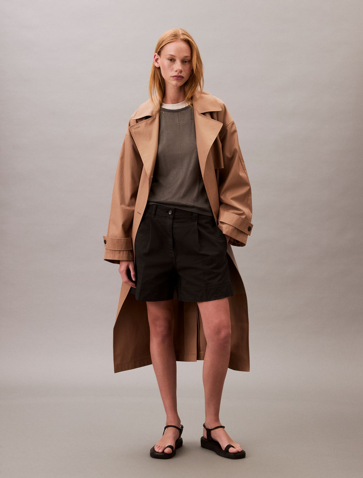 Calvin Klein Cotton Stretch Twill Pleated Bermuda Shorts