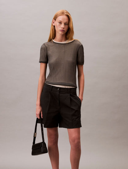 Calvin Klein Cotton Stretch Twill Pleated Bermuda Shorts