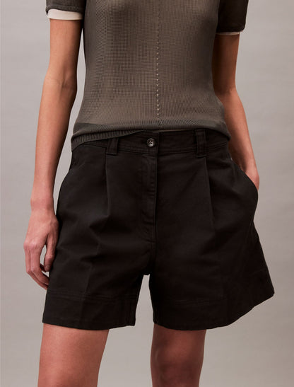 Calvin Klein Cotton Stretch Twill Pleated Bermuda Shorts
