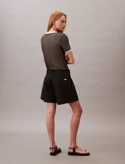 Calvin Klein Cotton Stretch Twill Pleated Bermuda Shorts