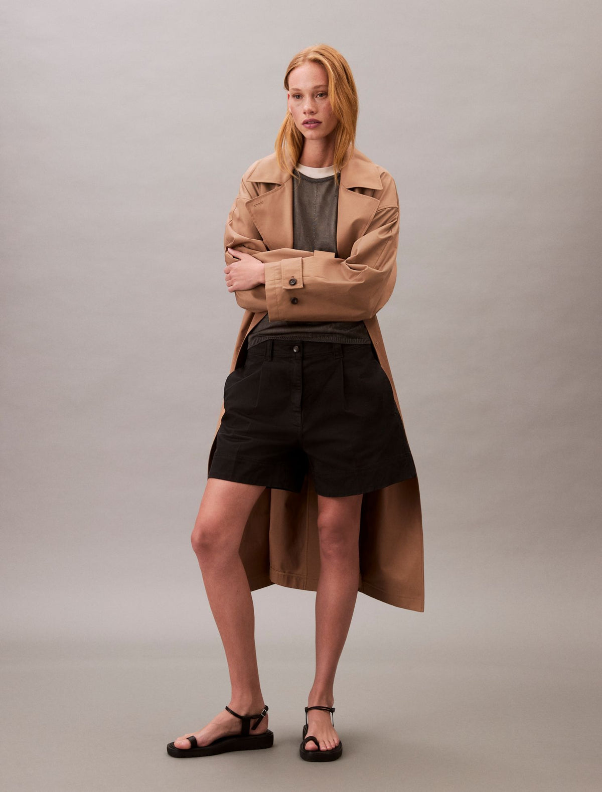 Calvin Klein Cotton Stretch Twill Pleated Bermuda Shorts