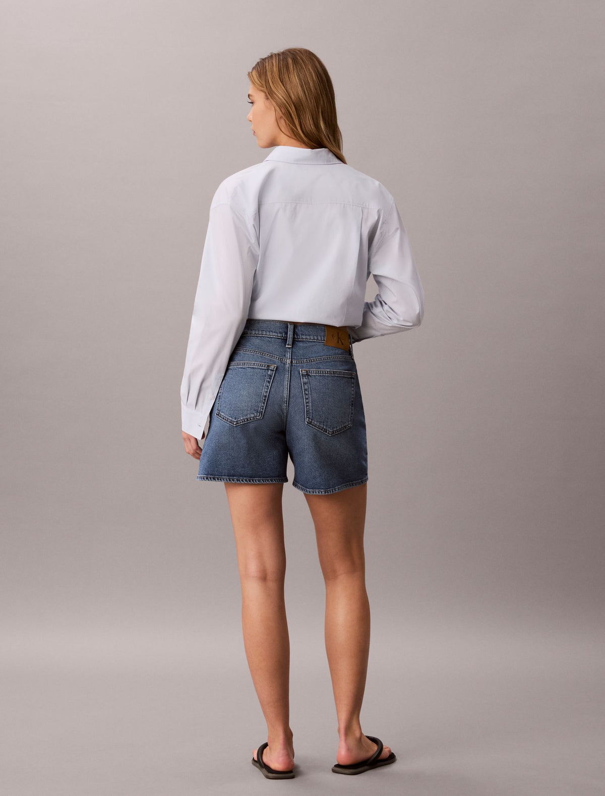 Calvin Klein High Rise A-Line Denim Shorts