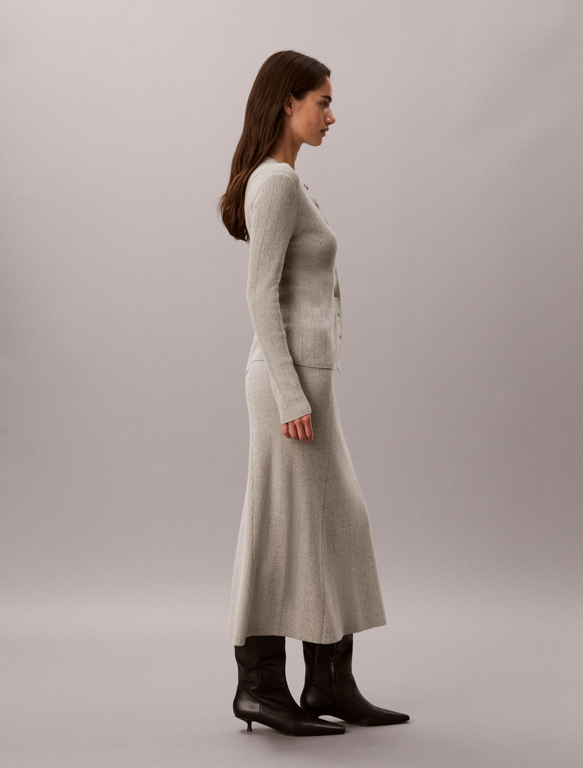 Calvin Klein Smooth Cotton Rib Midi Skirt