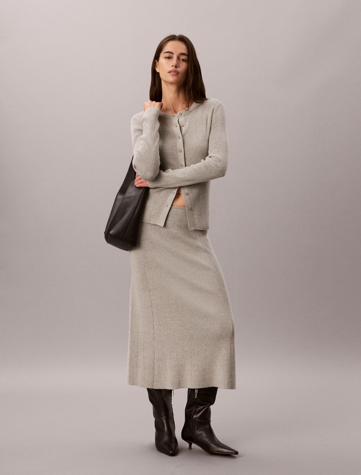 Calvin Klein Smooth Cotton Rib Midi Skirt