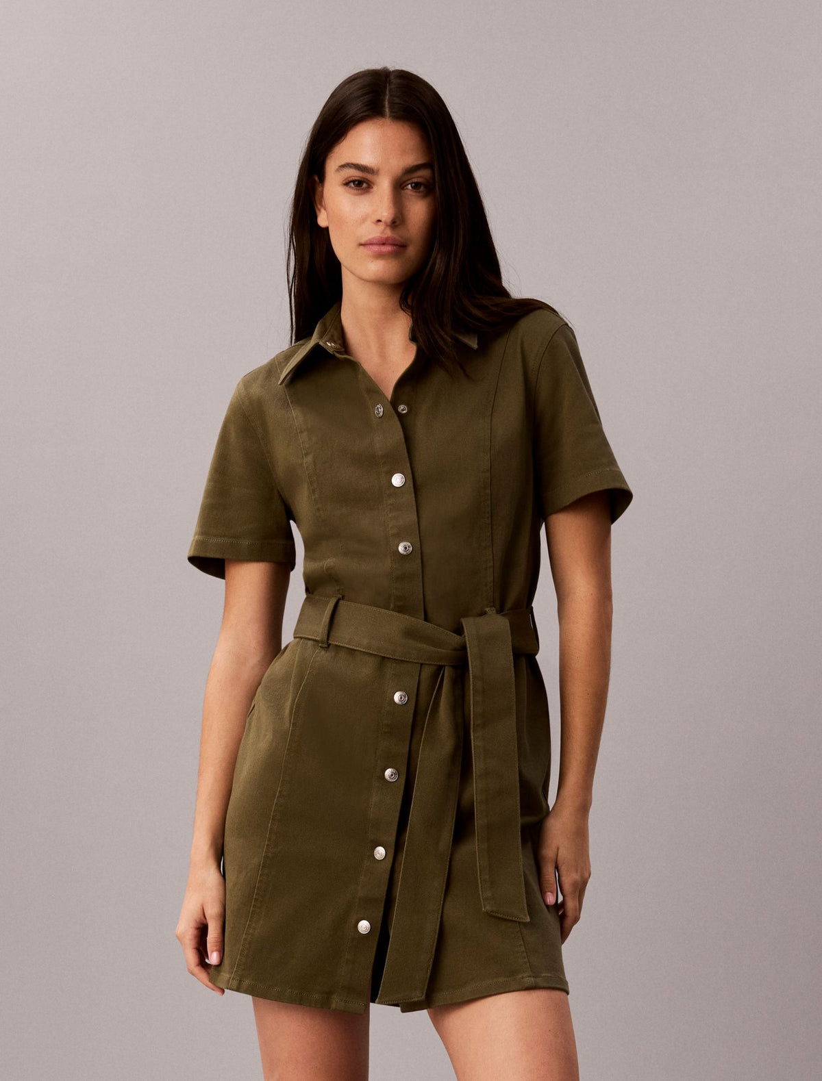 Calvin Klein Stretch Twill Belted Dress