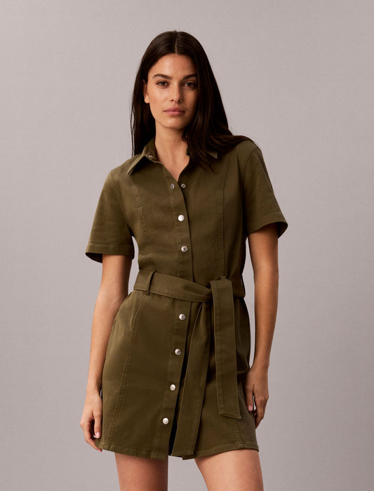 Calvin Klein Stretch Twill Belted Dress