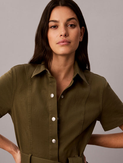 Calvin Klein Stretch Twill Belted Dress