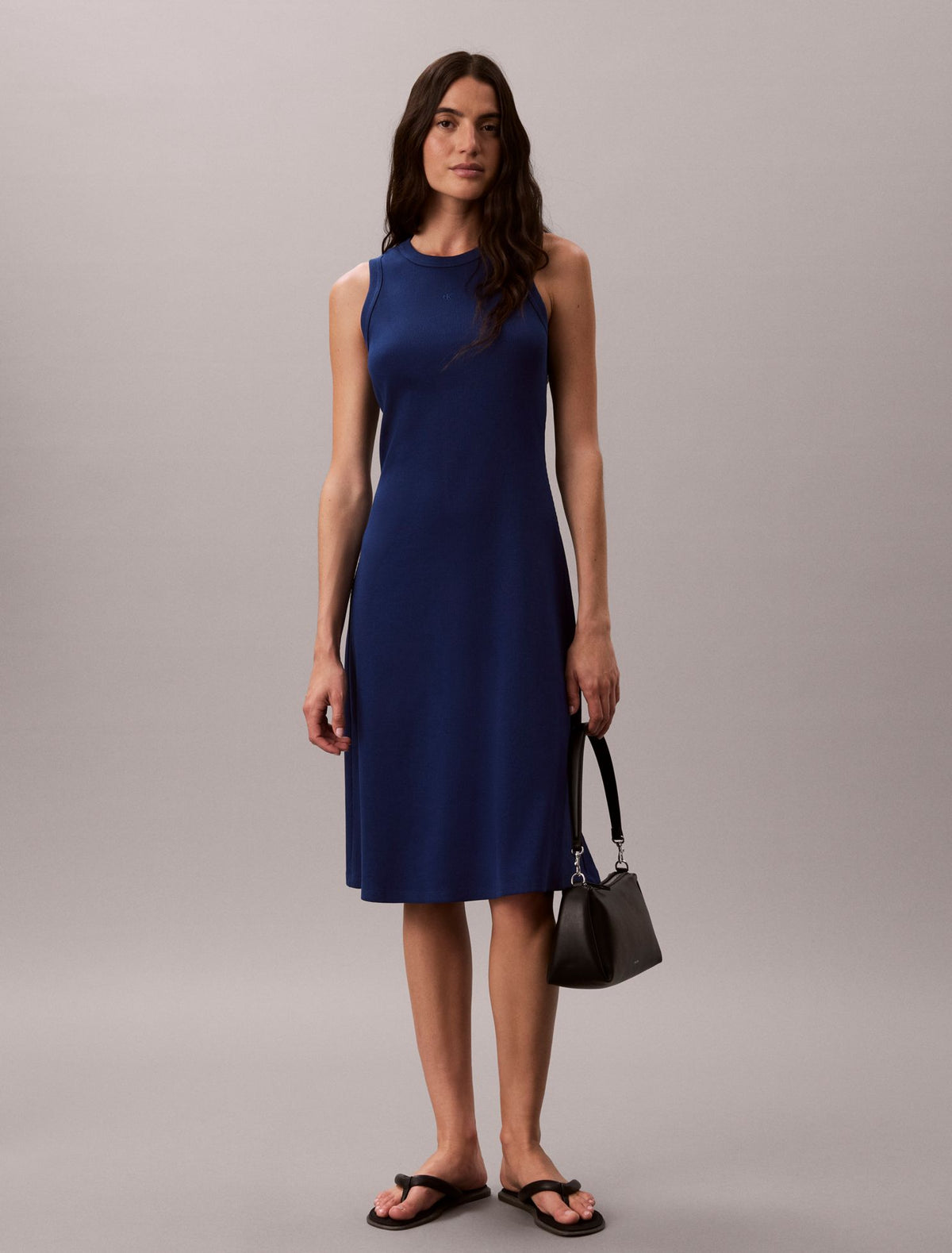 Calvin Klein Embroidered Monogram Rib Midi Tank Dress